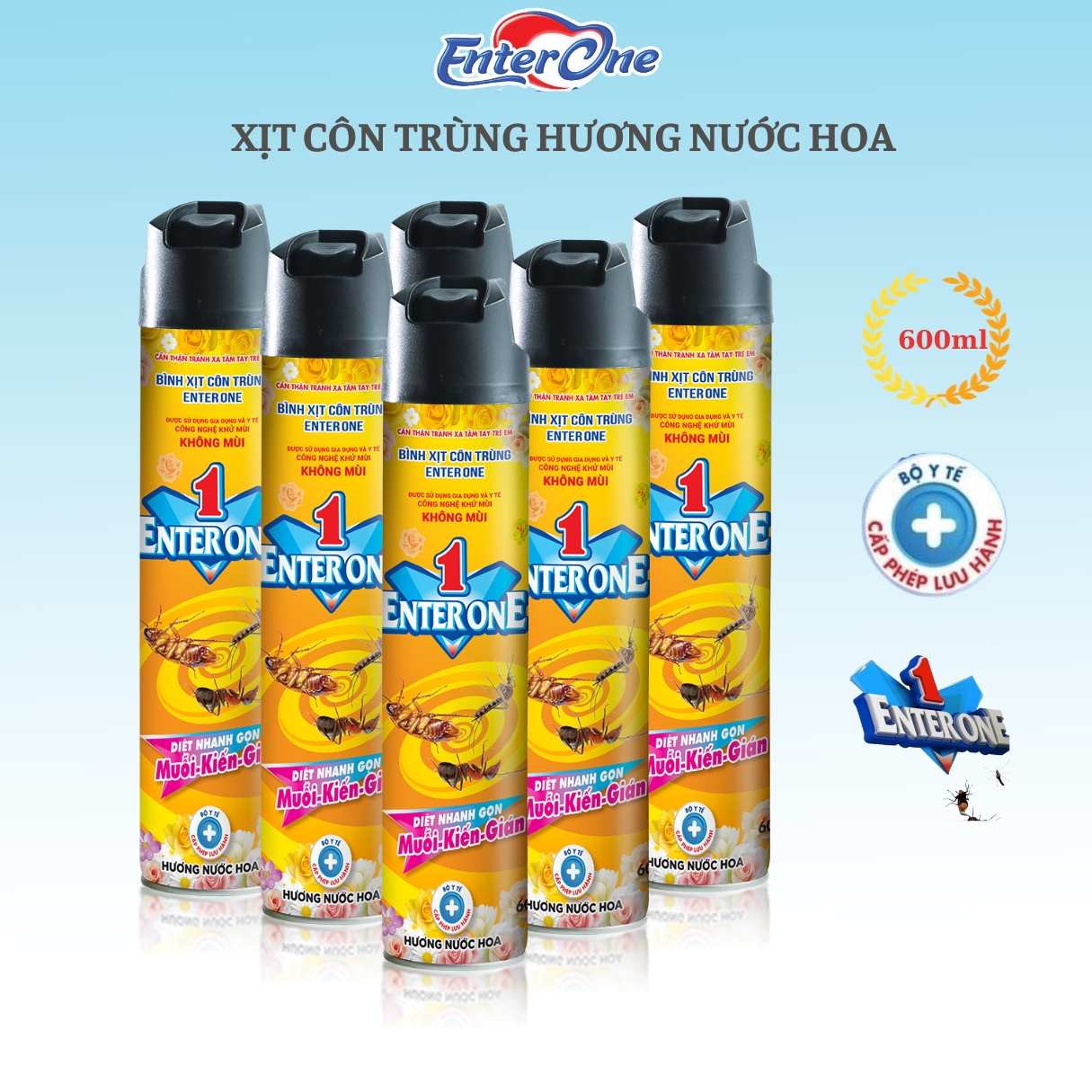 Bình xịt côn trùng EnterOne 600ml hương nước hoa, không có mùi hoá chất. Xịt diệt kiến diệt gián diệt muỗi. Xịt diệt côn trùng an toàn hiệu quả