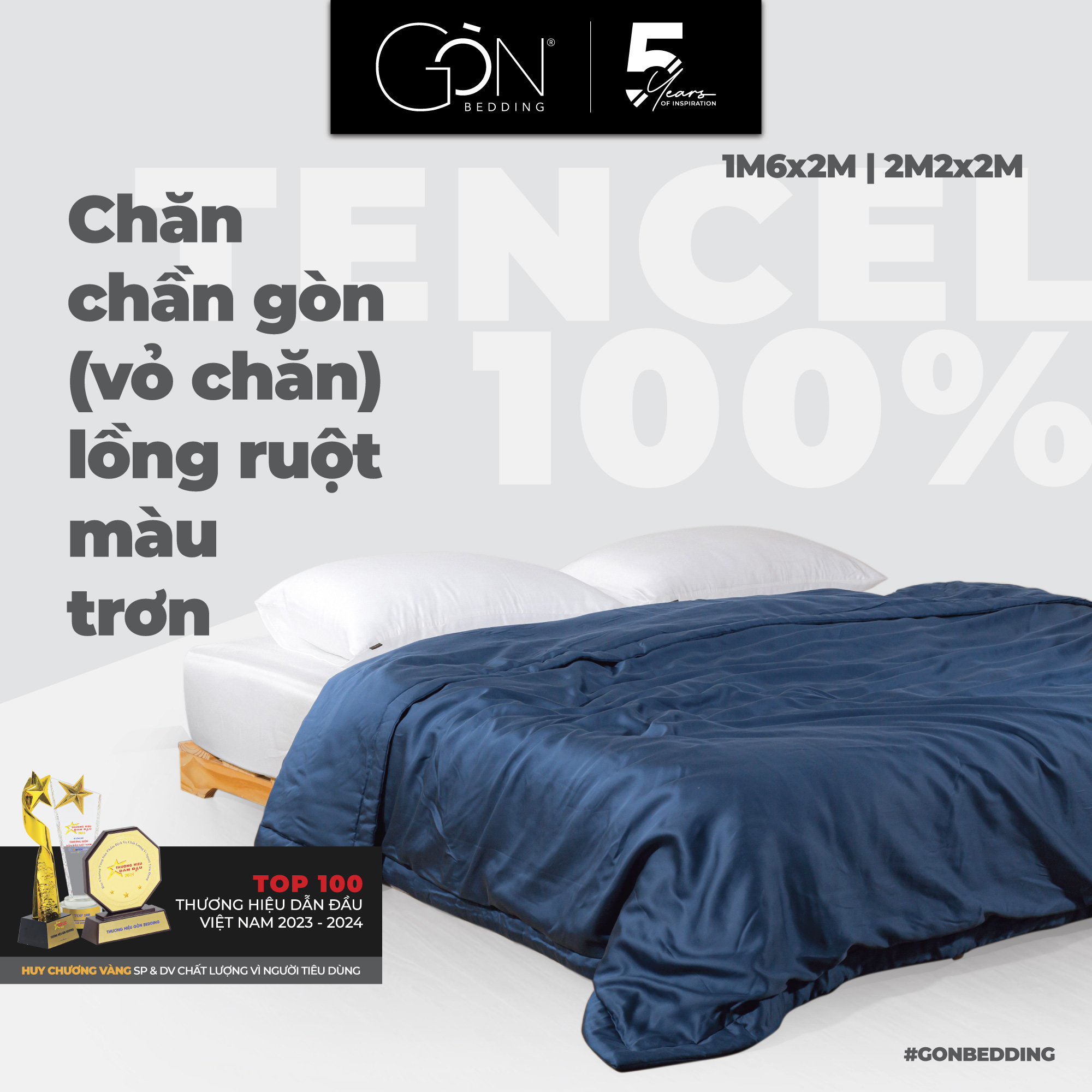 Chăn chần gòn, vỏ chăn lụa tencel cao cấp gòn bedding màu trơn 2m2x2m