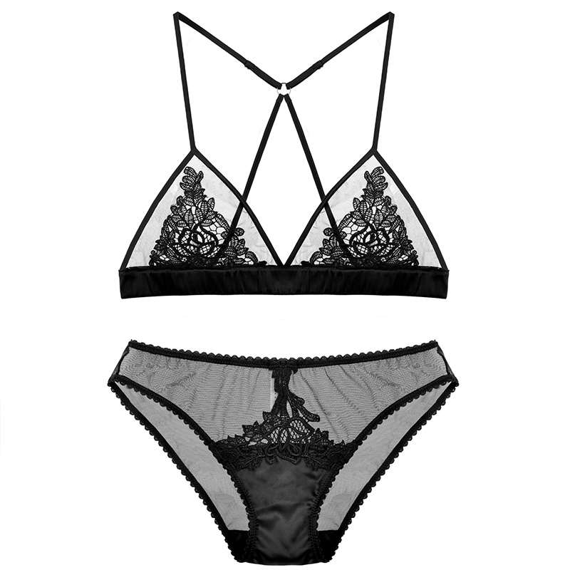 Bộ đồ lót nữ bralette ren cao cấp beri đen - bra107
