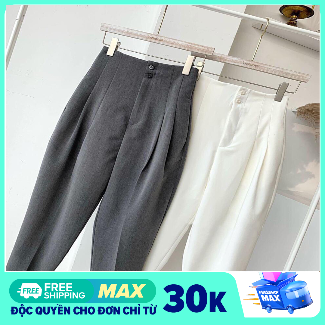 Quần baggy nữ lưng cao , Quần baggy cạp liền 2 khuy mẫu mới siêu hot,Quần baggy lưng cao