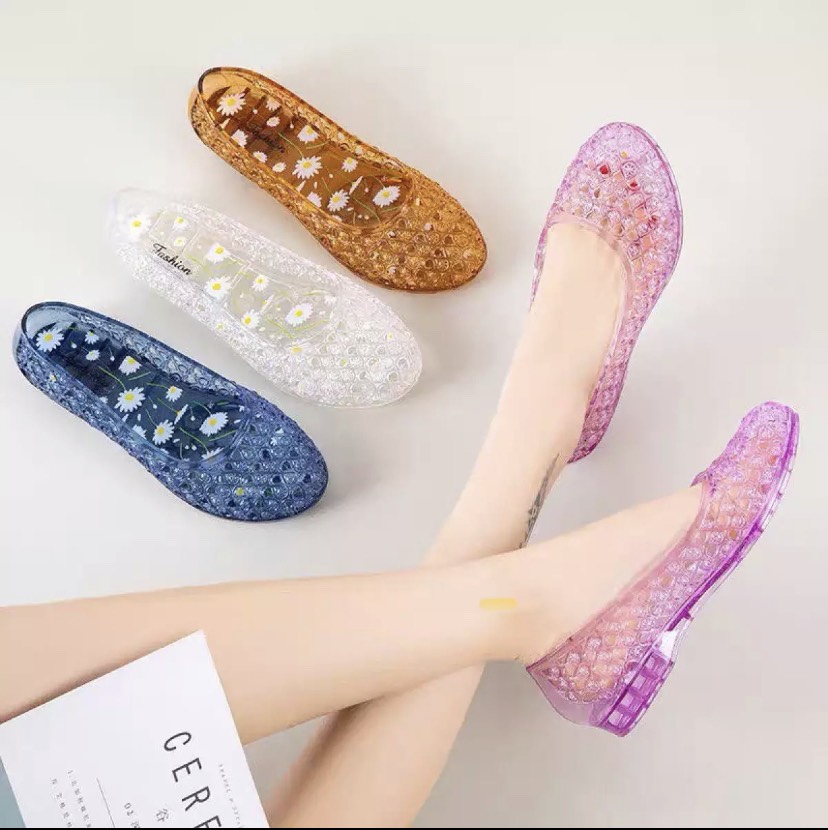 Giày trong suốt hoa cúc Giày bệt hoa cúc Giầy nữ giá rẻ