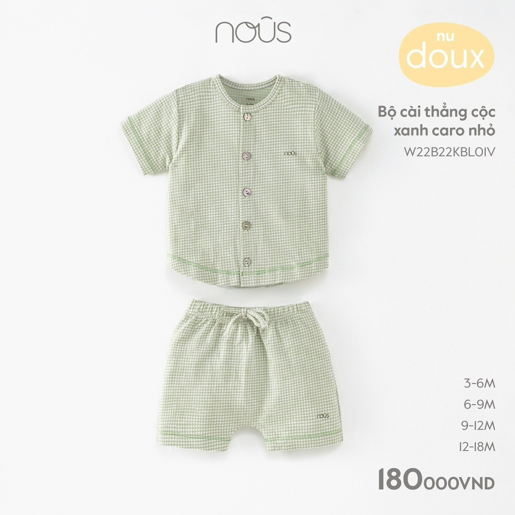 Nous - bộ cài thẳng cộc xanh caro nhỏ nu doux 9m 3m 6m 12m ss23