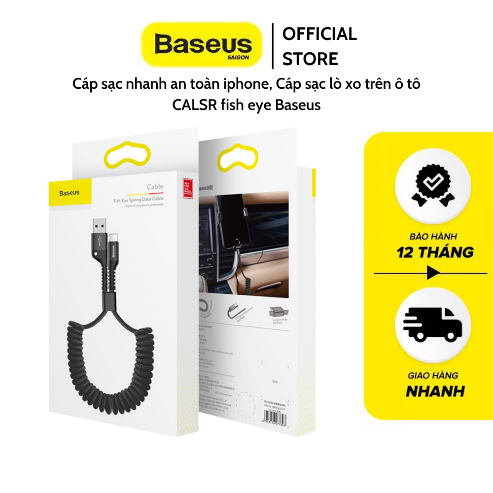 Cáp sạc nhanh an toàn iphone, Cáp sạc lò xo trên ô tô CALSR fish eye Baseus