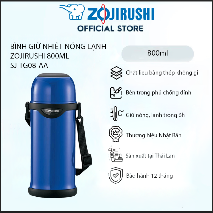 Bình giữ nhiệt nóng lạnh Zojirushi SJ-TG08-AA 800ml, bảo hành giữ nhiệt 1 năm chính hãng