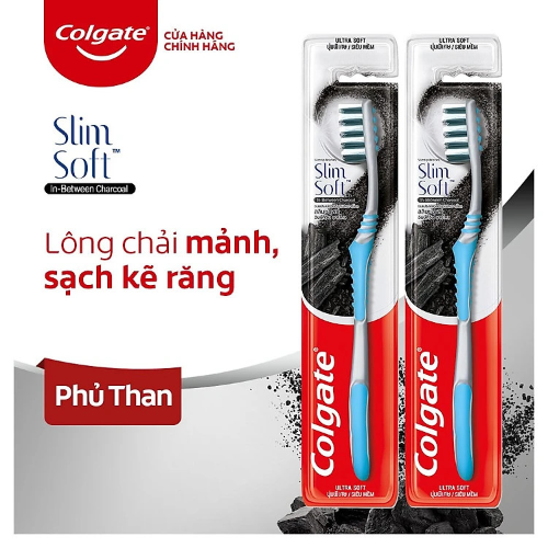Bàn chải đánh răng Colgate Slimsoft Between Charcoal lông chải mềm mảnh xen sợi phủ than hoạt tính