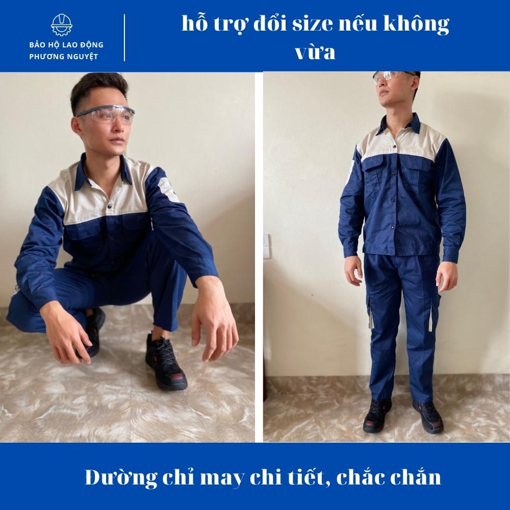 Quần áo bảo hộ lao động tím than phối ghi quần áo kỹ sư vải kaki may kĩ may đẹp bền bỉ thoáng mát khi sử dụng