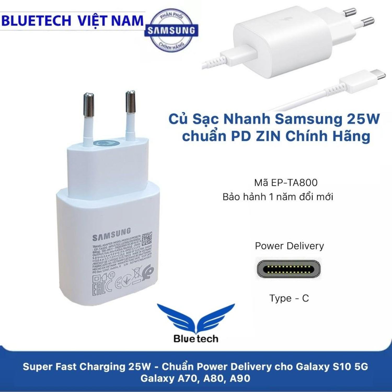 Bộ Sạc Nhanh Sam sung 25W, bộ sạc nhanh sam sung 25w full box chính hãng Bluetech