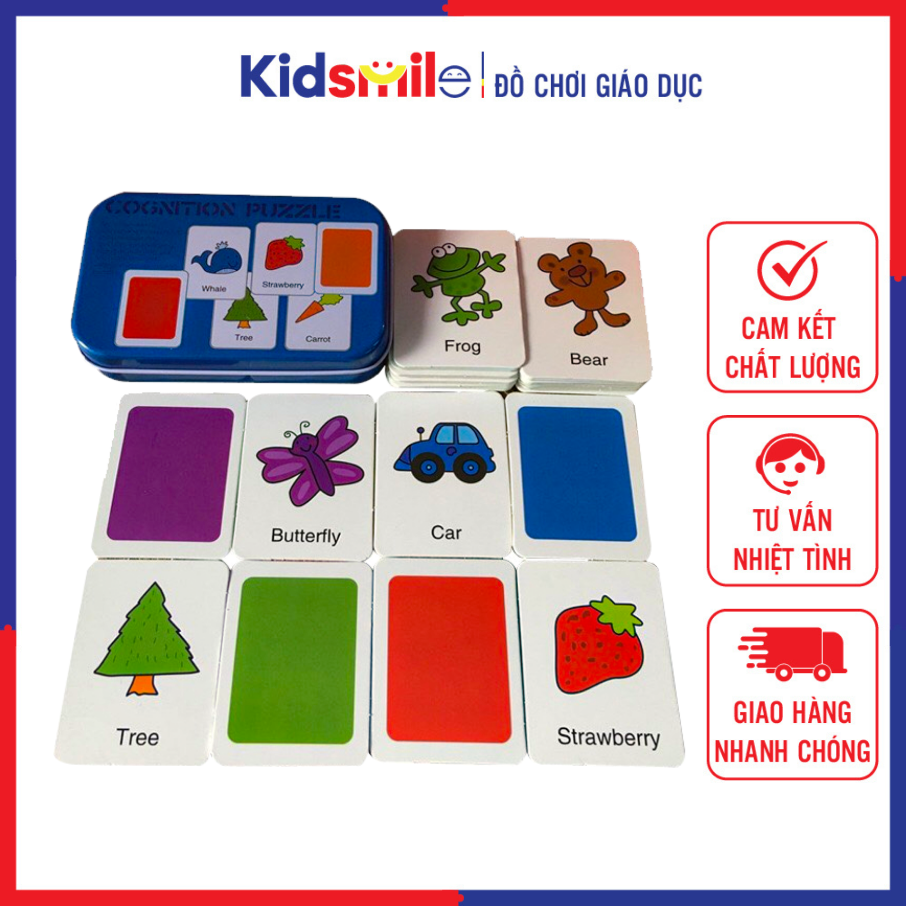 Hộp thẻ học thông minh Flashcard tiếng Anh chủ đề màu sắc hình khối kích thích phát triển trí não và phát triển ngôn ngữ cho bé từ 2 đến 6 tuổi