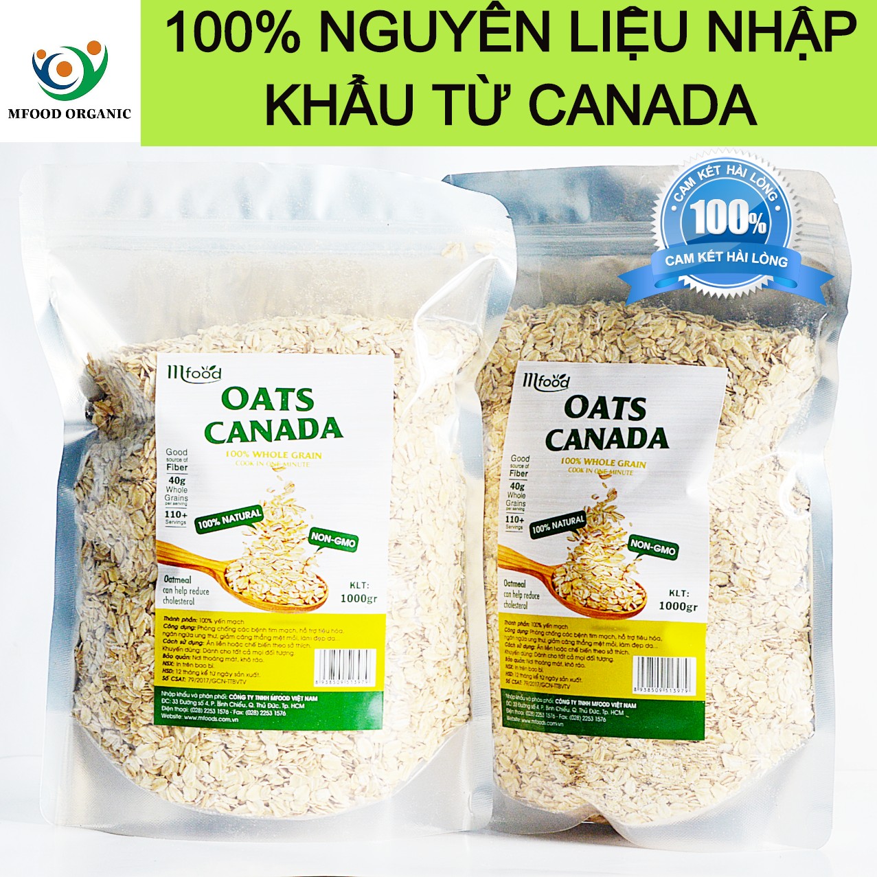 Yến mạch cán dẹp oats túi 1kg từ canada