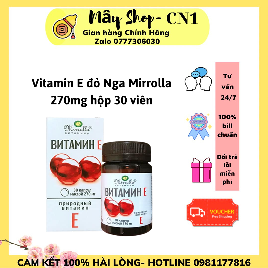 Vitamin E đỏ Nga Mirrolla 270mg hộp 30 viên