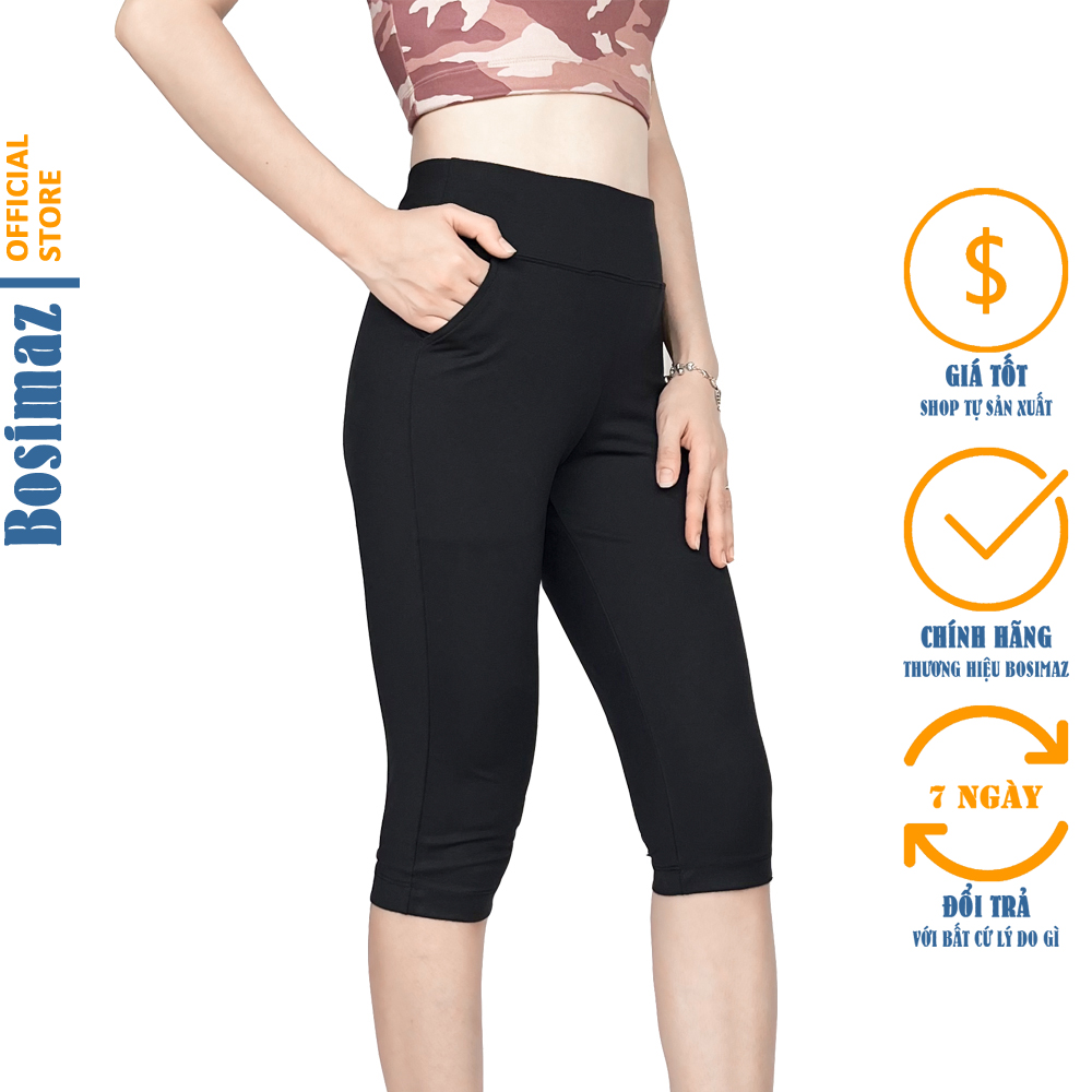 Quần Legging Ngố Bosimaz MS381 túi trước màu đen cao cấp, thun co giãn 4 chiều, vải đẹp dày, thoáng mát không xù lông.