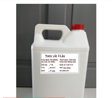 Nước cất 2 lần can 5 lít