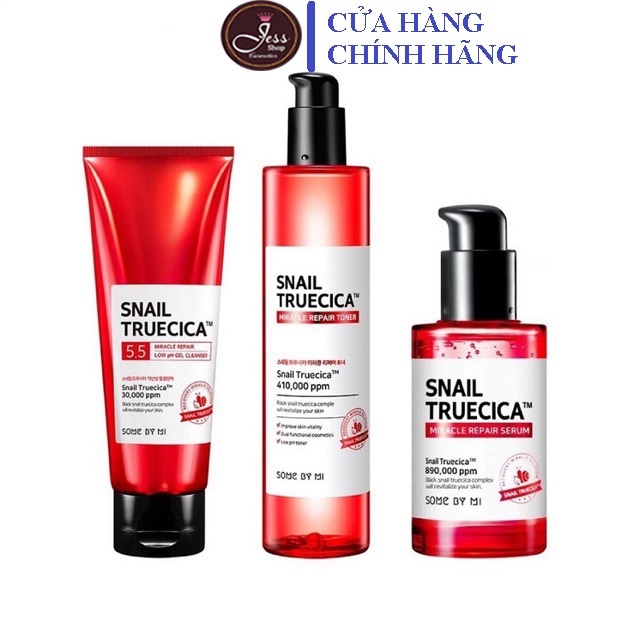 Bộ 3 sản phẩm dưỡng da phục hồi sẹo lõm Some By Mi Snail Truecica Miracle Repair