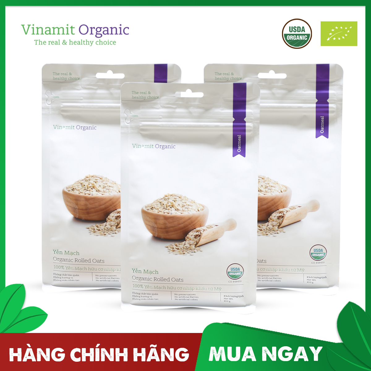 Yến mạch VINAMIT ORGANIC 450g (gói)