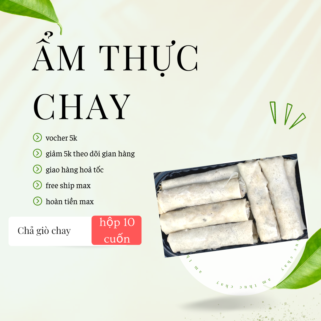Chả giò chay đông lạnh hộp 10 cuốn, giao hoả tốc