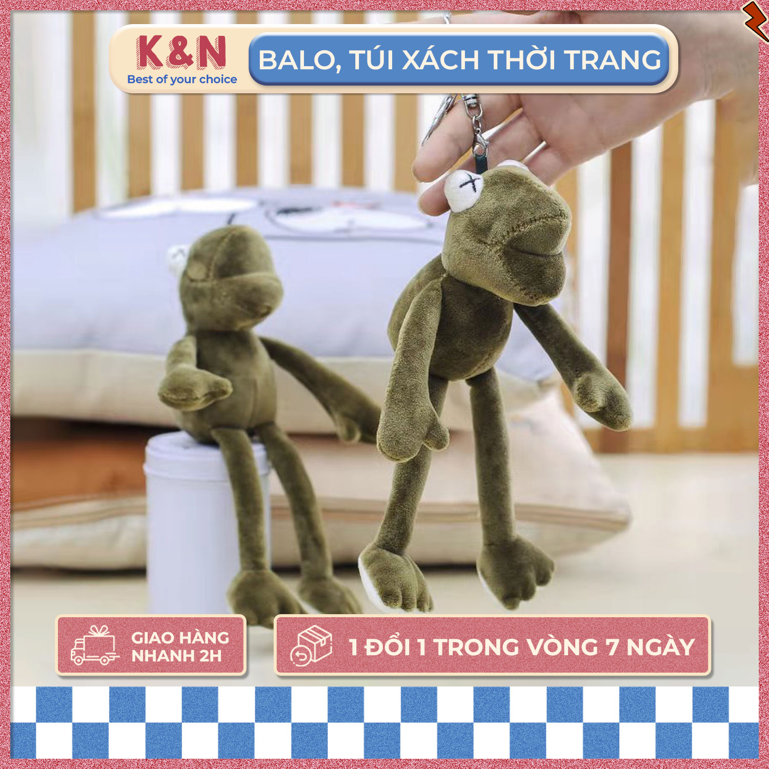 Móc khoá balo gấu bông ếch, móc chìa khoá cute chú ếch nhồi bông - opk070 - k&n store