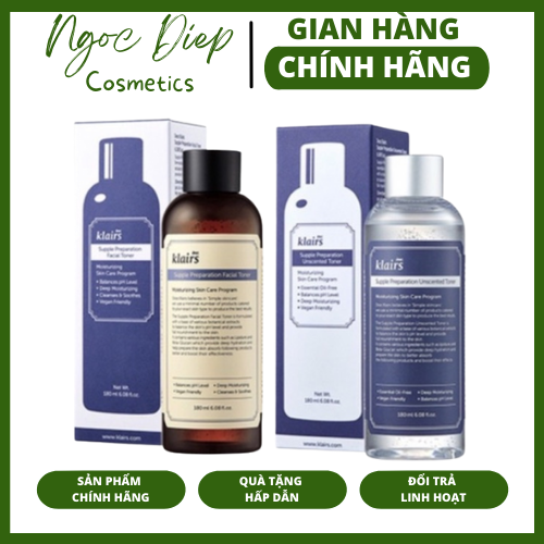 Toner Klairs, Nước Hoa Hồng Klairs Supple Preparation 180ml cấp ẩm cân bằng da - Ngọc Diệp cosmetics