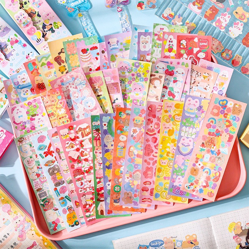 10 tờ Sticker trang trí phủ nhũ óng ánh