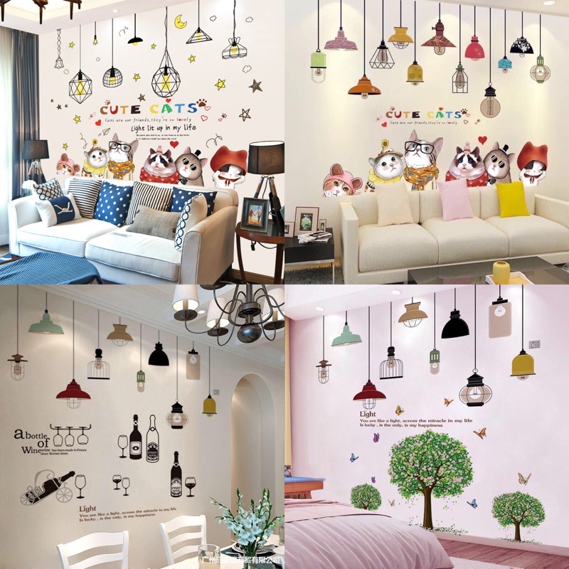 Decal dán tường đèn meo và đèn cây