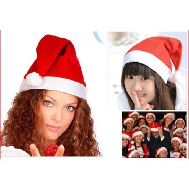 Nón mũ ông già noel chất liệu vải nỉ mỏng, đủ size người lớn và trẻ em, titm75