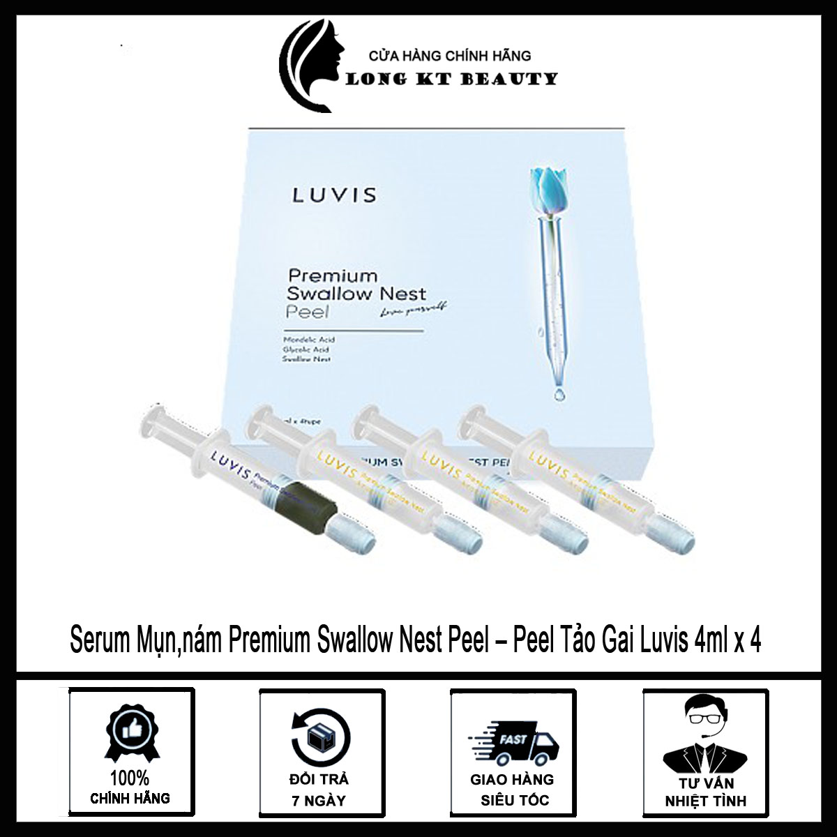[Bà lão Luvis ↔ Mẫu mới] Serum tái tạo mụn,thâm,nám Premium Swallow Nest Peel – Peel Tảo Gai Luvis 4ml x 4" Trừ mụn,thâm,nám,sẹo,rỗ Luvis mới