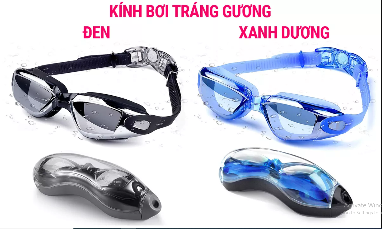 Bộ kính bơi người lớn tráng gương 2360, Mũ bơi trơn chống nước, Bịt tai kẹp mũi POPO Collection
