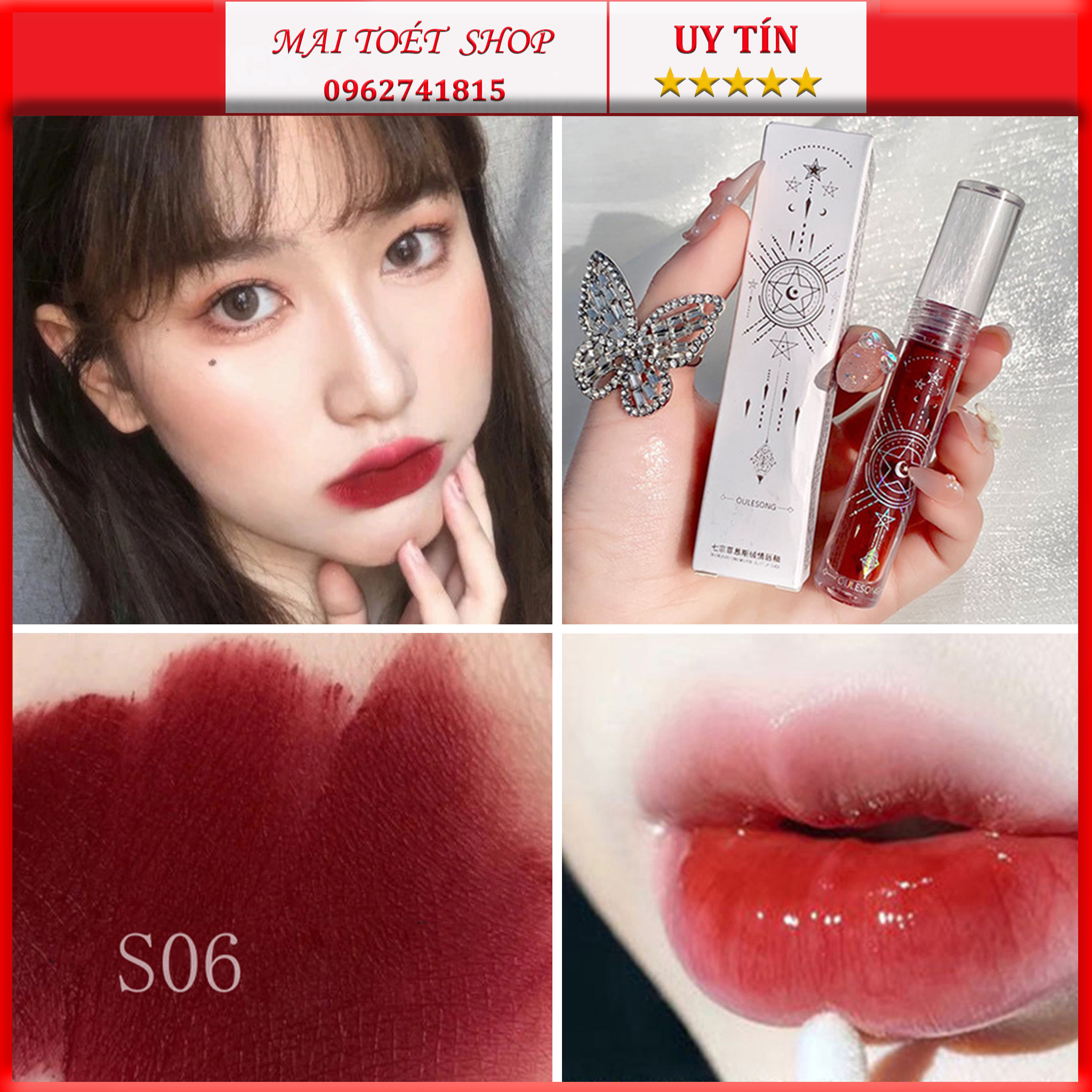 (Hàng Mới Về)Son kem lì Oulesong Bóng vỏ trong suốt sang chảnh,Son môi màu đỏ đất mềm mịn lâu trôi