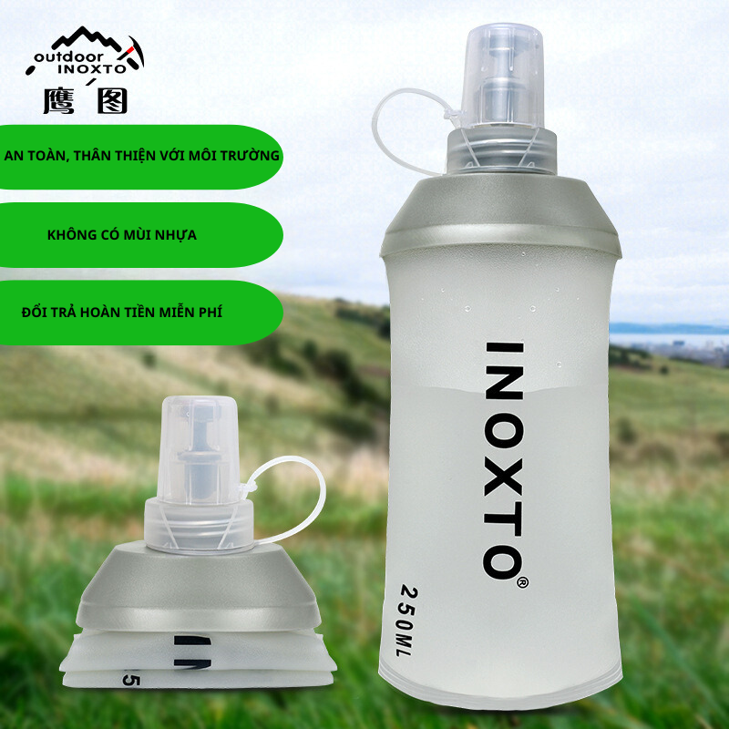 Bình đựng nước mềm INOXTO, bình đựng nước thể thao chạy bộ, chạy trail, leo núi không mùi nhựa, an toàn, tiện lợi