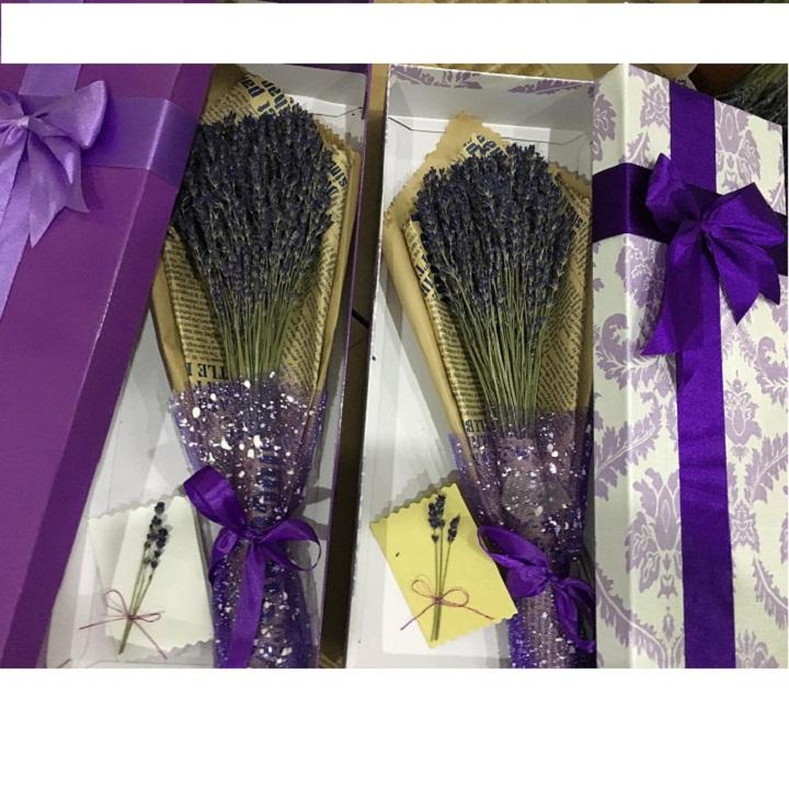 Combo hộp quà tặng hộp hoa lavender 150 cành tặng kèm túi thơm và kèm thiếp chúc mừng