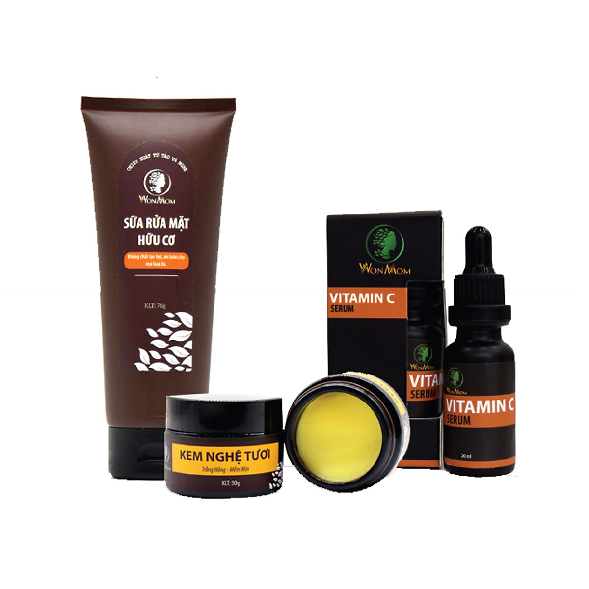 [HCM]Combo 3 Sản Phẩm Chăm Sóc Da Mặt Cơ Bản Wonmom Dưỡng Trắng Mờ Thâm Dành Cho Mẹ Bầu Và Sau Sinh An Toàn Hiệu Quả - Sữa Rửa Mặt Hữu Cơ Không Tạo Bọt Kem Nghệ Tươi Serum Vitamin C