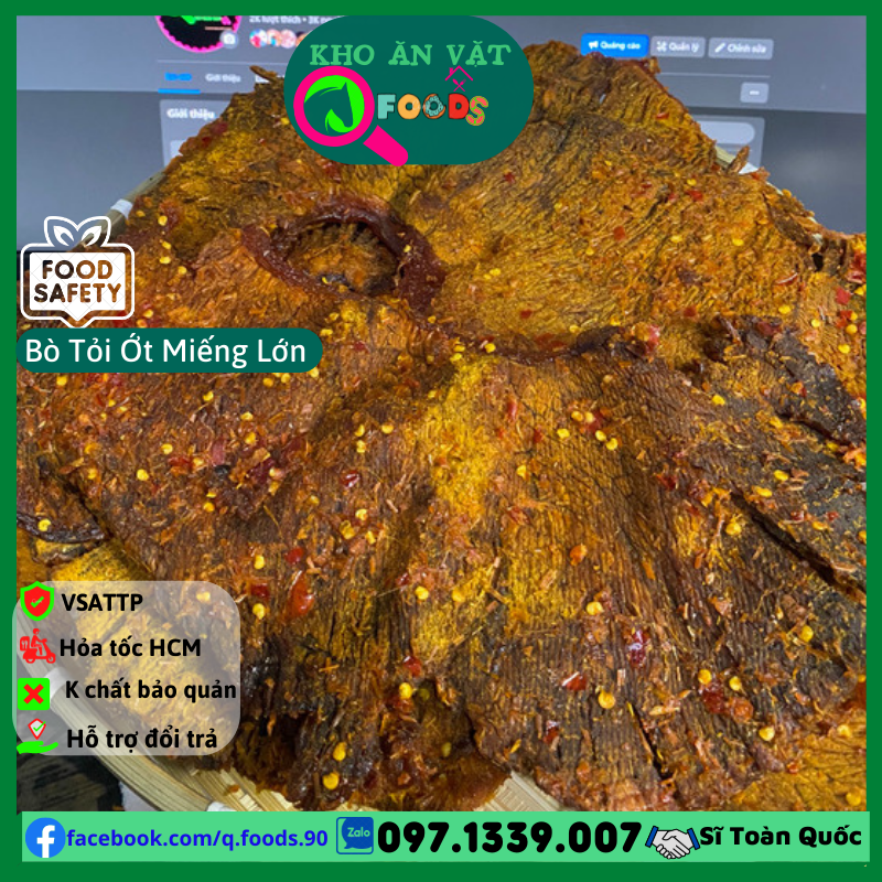 Khô bò nguyên miếng lớn tỏi ớt mềm dai chuẩn vị khô bò Củ Chi 250gr khô bò miếng tảng khô bò củ chi