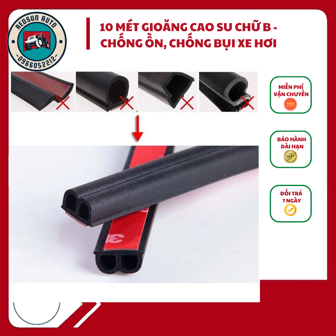 BỘ 10 MÉT GIOĂNG CAO SU CHỮ B NẸP CỬA Ô TÔ CHỐNG ỒN, CHỐNG BỤI TẶNG KÈM DUNG MÔI 3M