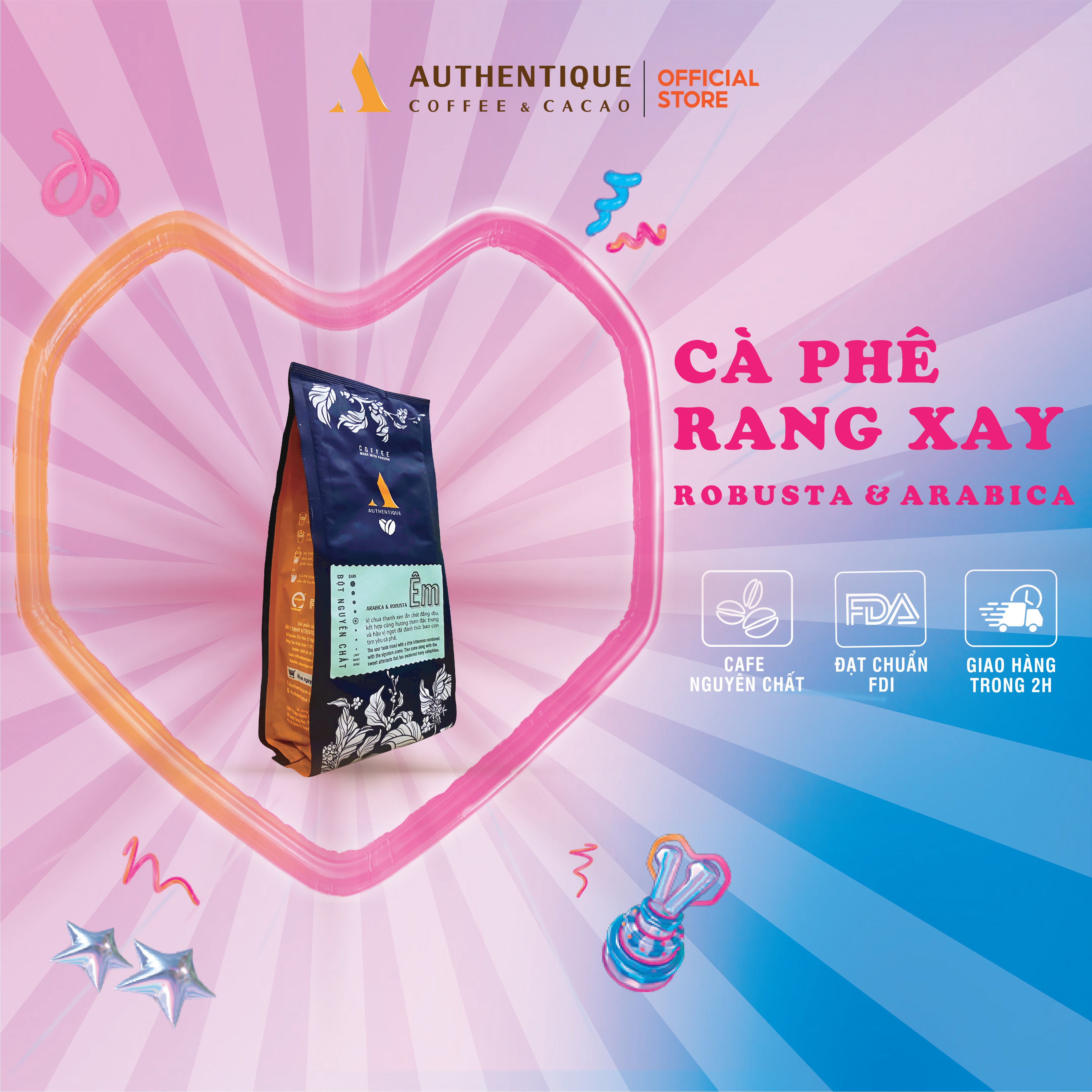 Cà phê Authentique rang xay mộc nguyên chất Robusta & Arabica ÊM 250gr - Chua thanh, hậu vị ngọt |  CafeDeli