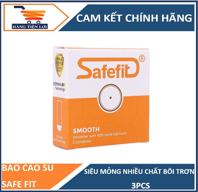 Bao cao su mỏng nhiều chất bôi trơn Safefit Smooth 3 chiếc