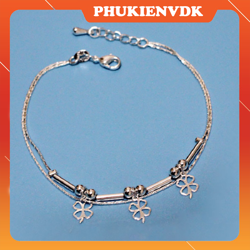 Vòng tay nữ cỏ bốn lá mạ bạc phong cách hàn quốc cá tính vt01