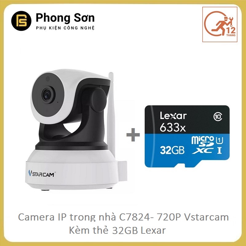 Camera  wifi ip C7824 720 Vstarcam +Tặng kèm thẻ nhớ 32GB Class10