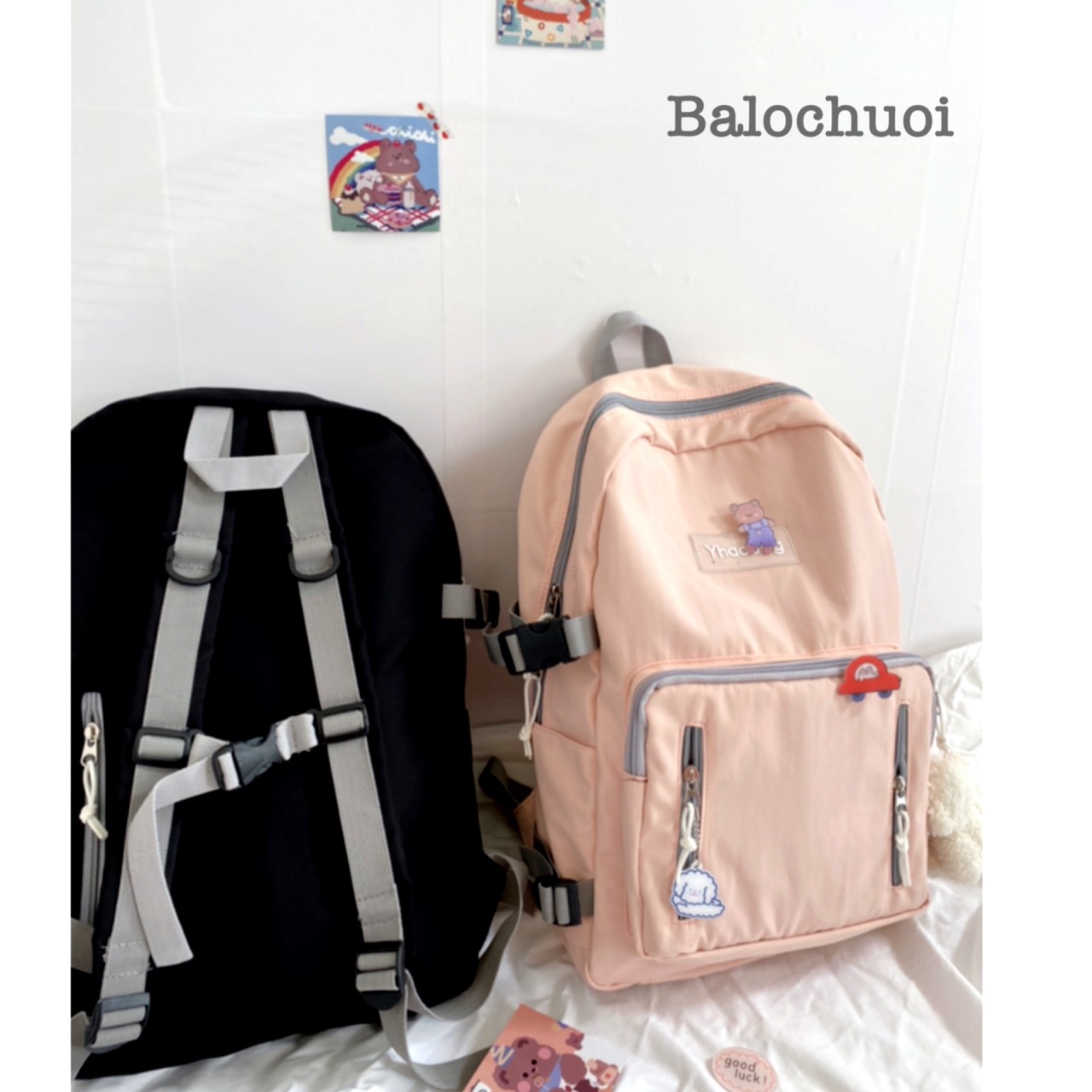 Balo nữ ulzzang cao cấp chống nước nhiều ngăn tiện dụng - 2 ngăn trơn