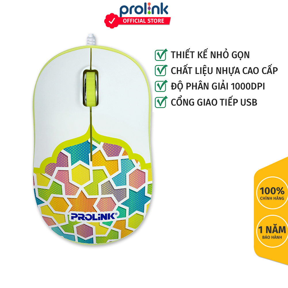 Chuột có dây Prolink PMC1006. Độ nhạy tốt, dây 1.5m, thiết kế nhiều loại hoa văn, cam kết hàng đúng mô tả - Hàng Chính Hãng