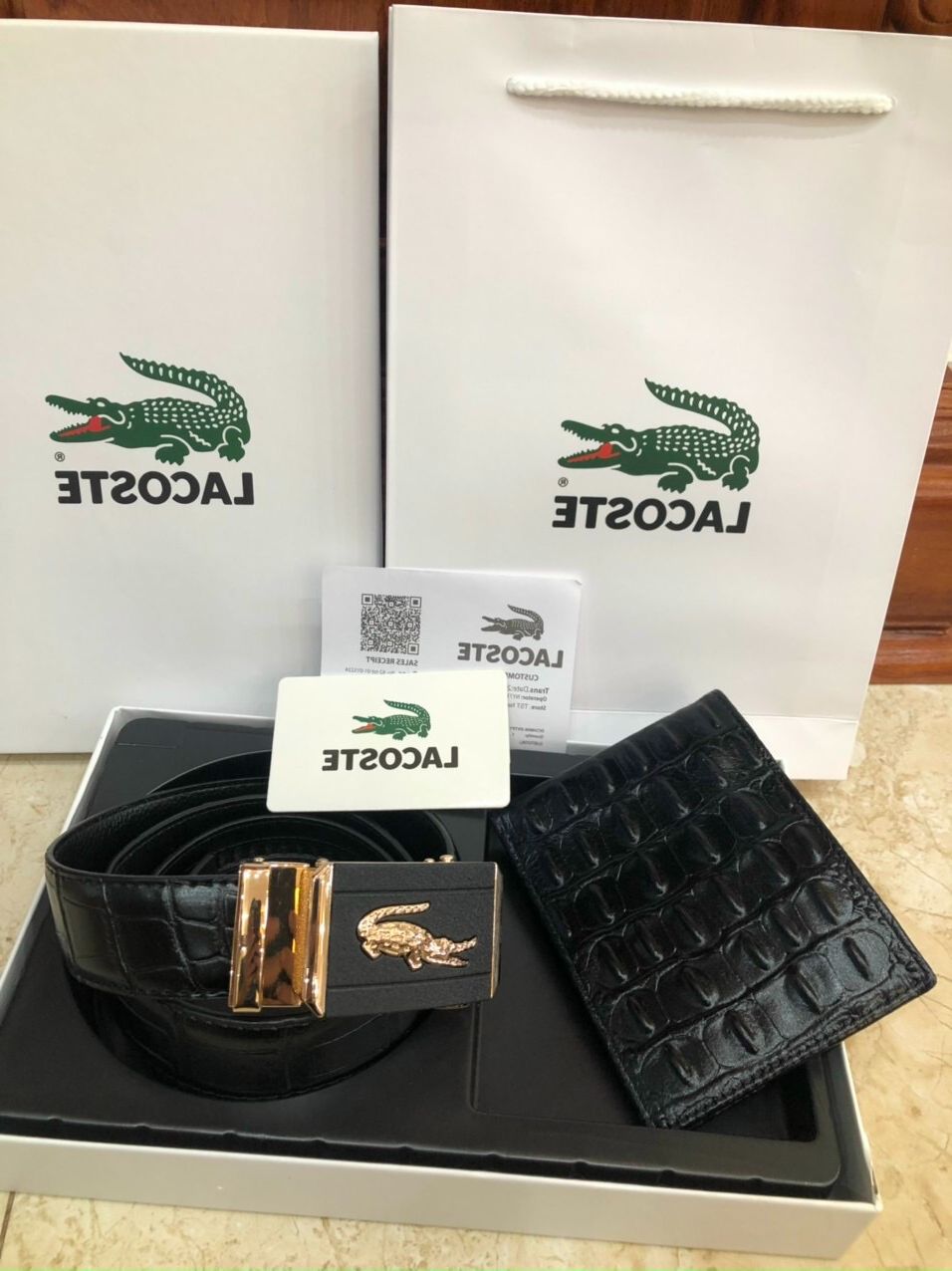Set dây lưng+ mặt cá sấu tặng kèm ví da cá sấu fullbox túi giấy