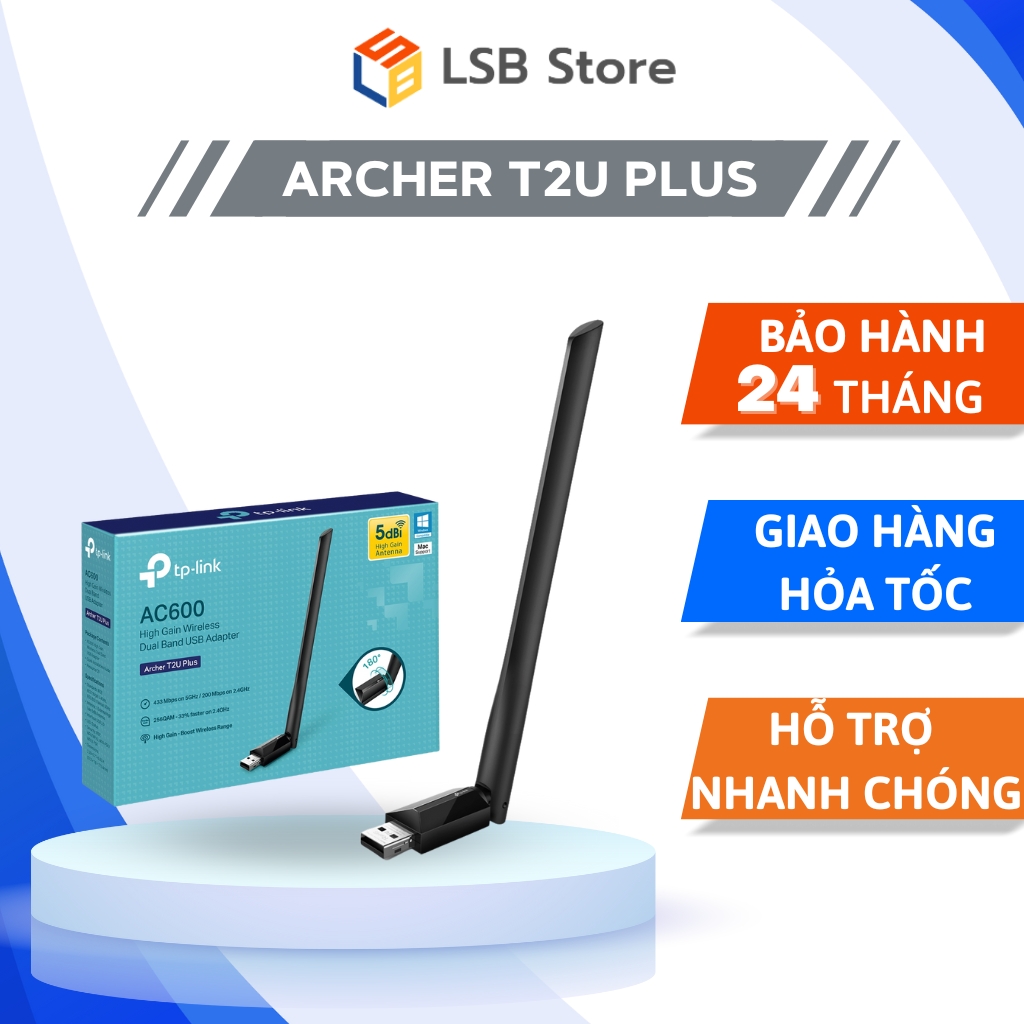 [Hoả Tốc 4h - HCM] USB Thu Sóng Wifi TP-Link Archer T2U Plus Băng Tần Kép Chuẩn AC 600Mbps | Hàng Chính Hãng | Bảo Hành 24 Tháng  | LSB Store