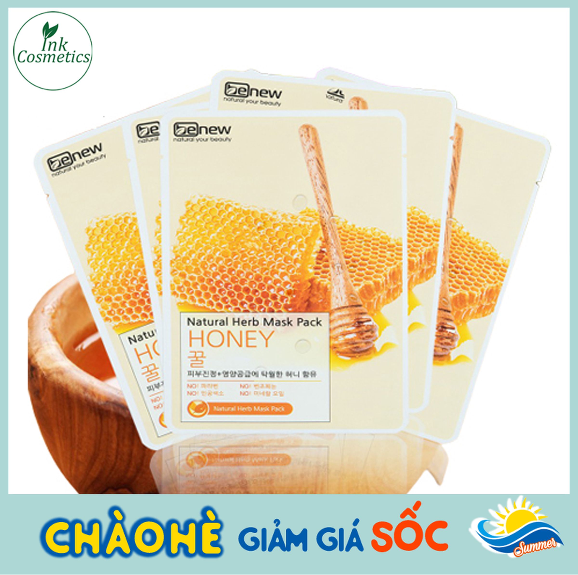 Miếng mặt nạ chiết xuất mật ong benew natural herb mask pack làm giảm các vết thâm nám trên da, giảm nếp nhăn