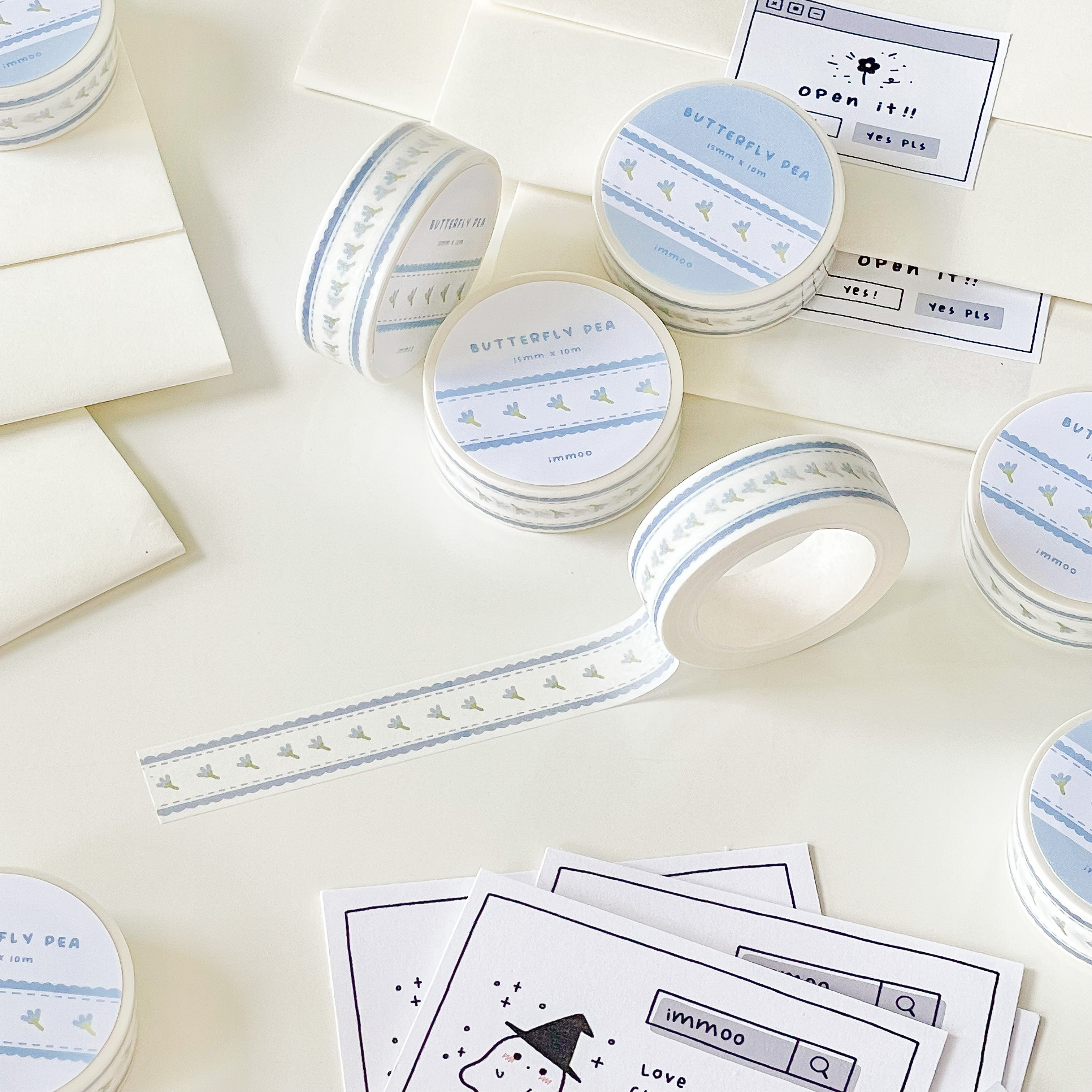 Băng keo giấy hoa đậu biếc | washi tape hoạ tiết butterfly pea | immoo