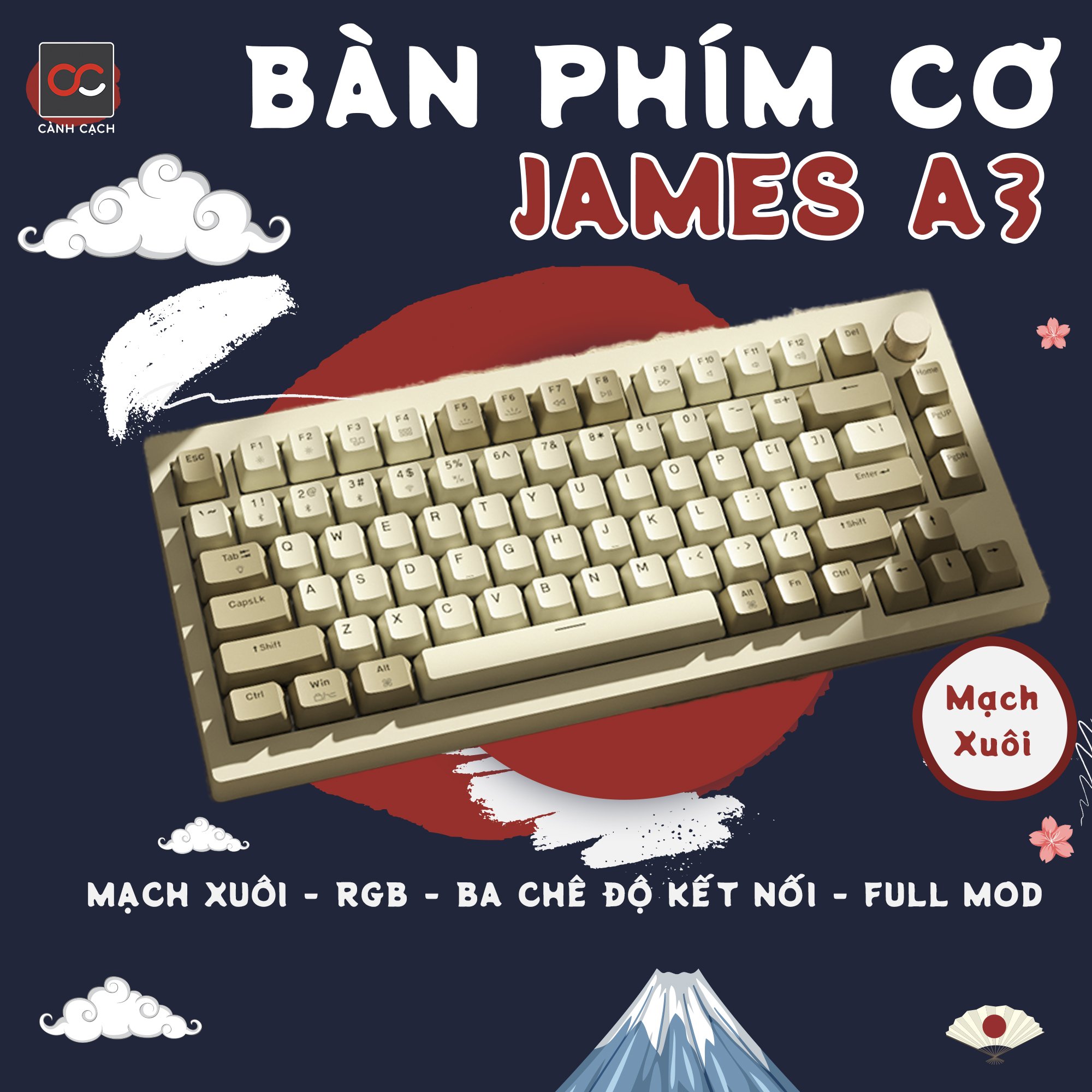 BÀN PHÍM CƠ MẠCH XUÔI JAMESDONKEY A3 KHÔNG DÂY LAYOUT 75% RETRO STYLE