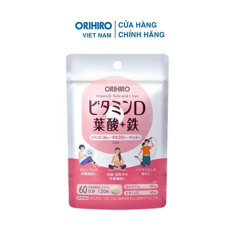 Viên Uống Bổ Sung Vitamin D, Axit Folic, Sắt Orihiro 120 Viên