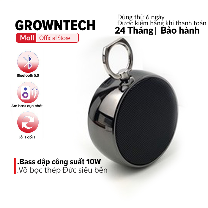  Loa bluetooth mini GrownTech BS 02 vỏ bọc thép Đức bass mạnh có móc treo 