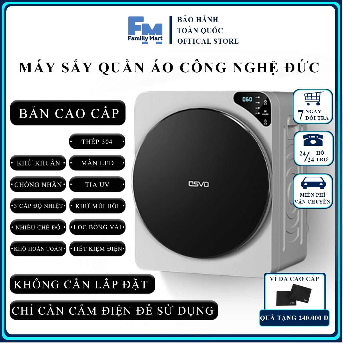 Máy sấy thông hơi Osvo sấy quần áo chăn ga sấy khô hoàn toàn khử mùi khử khuẩn bằng tia UV làm sạch bụi bẩn