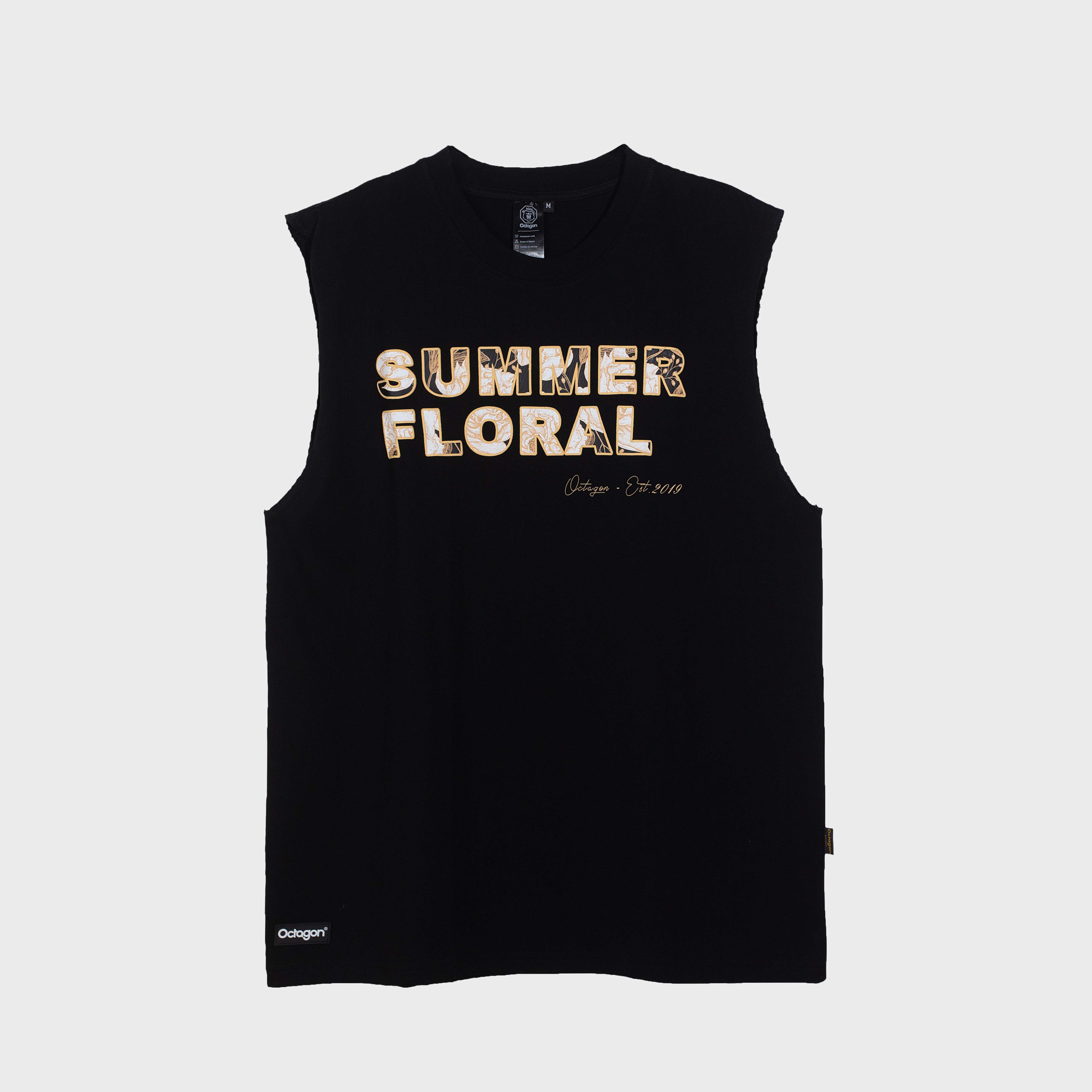 Áo tanktop floral octagon cotton 100% màu đen unisex form rộng