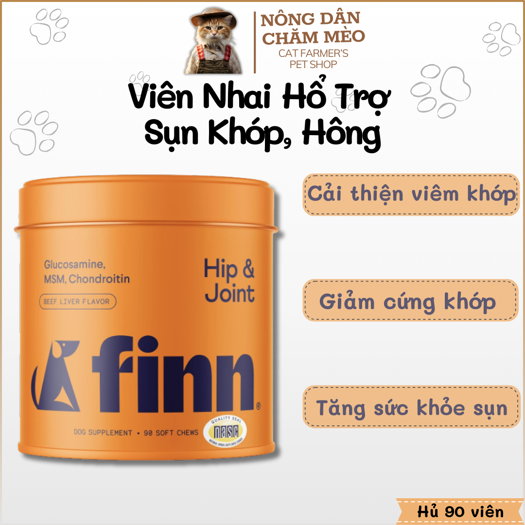 Finn - Hip & Joint - Viên Nhai Cải Thiện Hông Khớp cho Chó, Giảm Viêm Khớp, Tăng Cường Tái Tạo Sụn