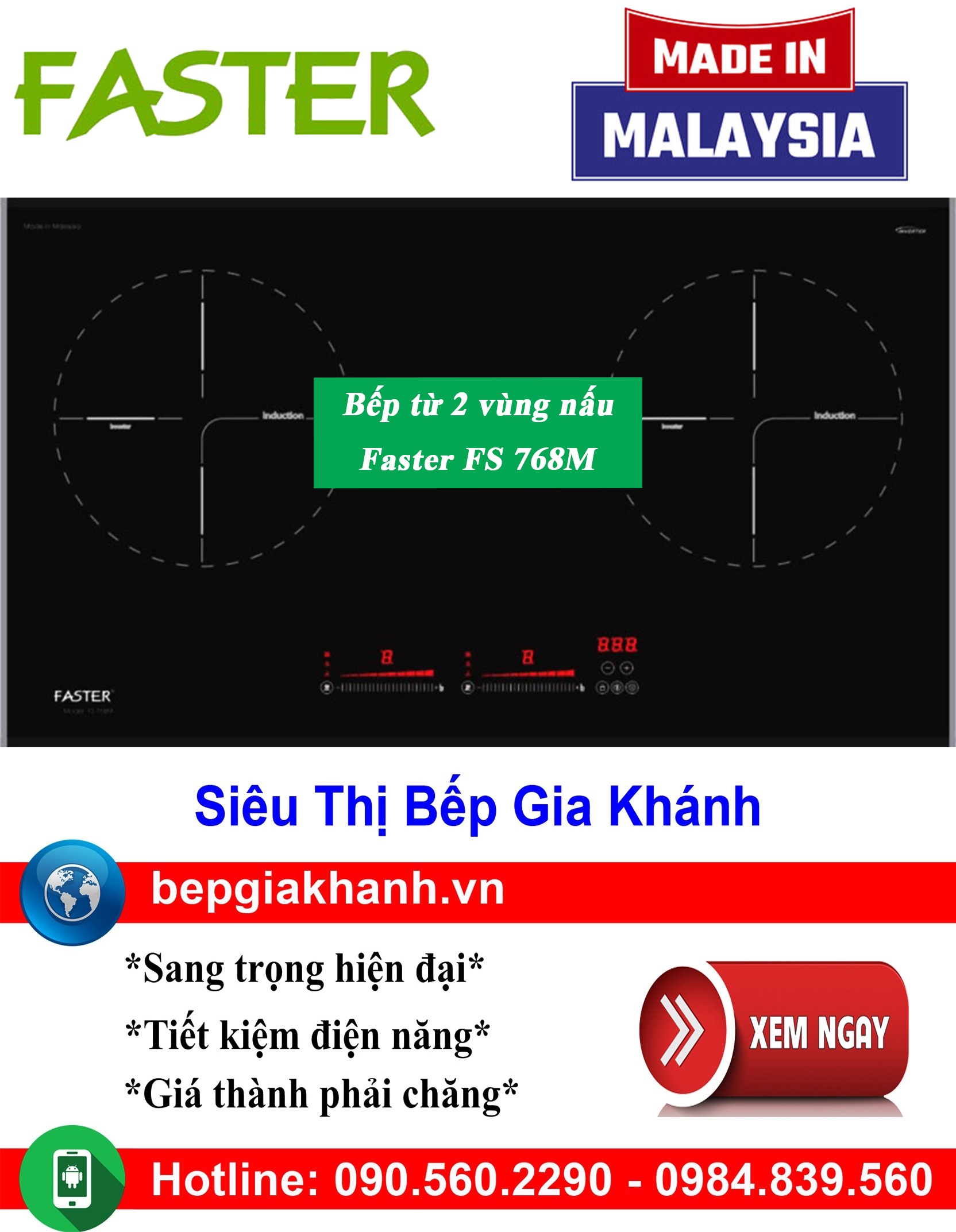 [HCM]Bếp từ đôi Faster FS 768M nhập khẩu Malaysia, bếp từ, bếp điện từ, bếp từ đôi, bếp điện từ đôi, bếp từ giá rẻ, bếp điện từ giá rẻ, bếp từ đơn, bep tu don, bep tu
