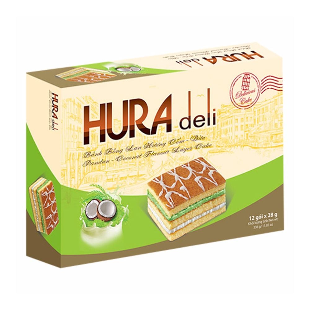 Bánh hura bơ sữa 12 gói 28g hay bánh hura cốm dừa 12 gói 28g hay bánh hura sữa dâu 12 gói 28g